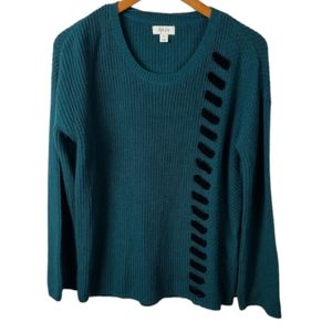 Style & Co Knit Thick Cable Sweater Emerald Cozy Pull Over Ribbed